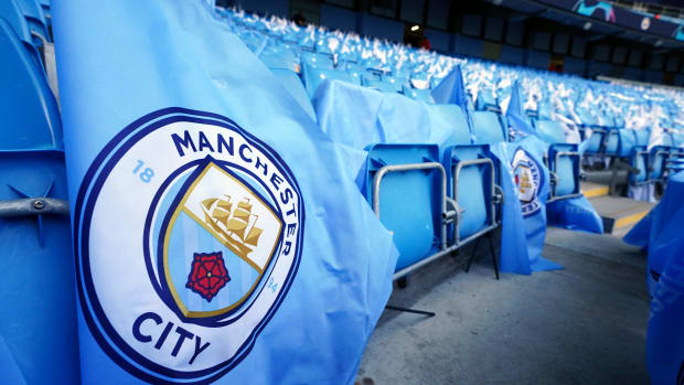 A Man City flag at the Etihad